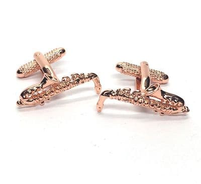 Rose Gold Saxophone Cufflinks by Onyx Art