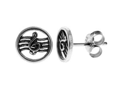 Round Oxidised Sterling Silver Treble Clef Studs by KMD