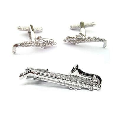 Saxophone Tie Clip & Cufflink Set by OA