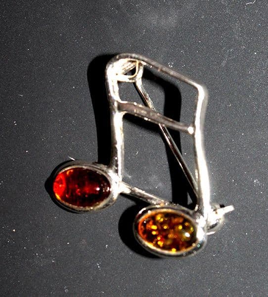 Semiquaver Amber Brooch - Music Brooch | musical gifts online