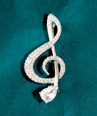 Silver Crystal Treble Clef Brooch by IND