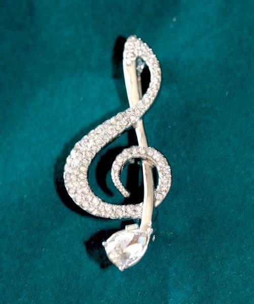 Silver Crystal Treble Clef Brooch - Music Brooch | musical gifts online