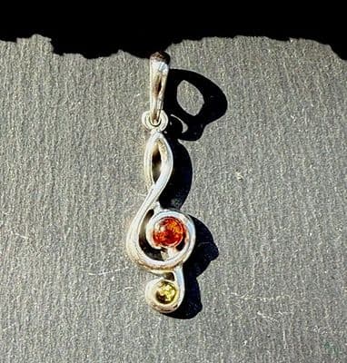 Small Amber Treble Clef Pendant