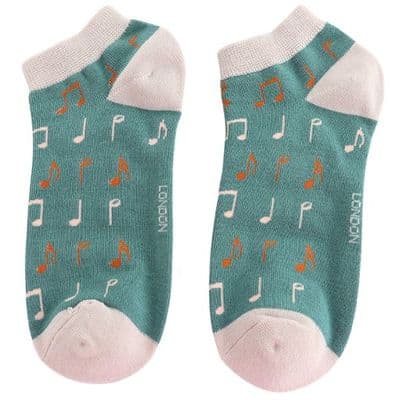 Teal Ladies Bamboo Music Trainer Socks by Miss Sparrow