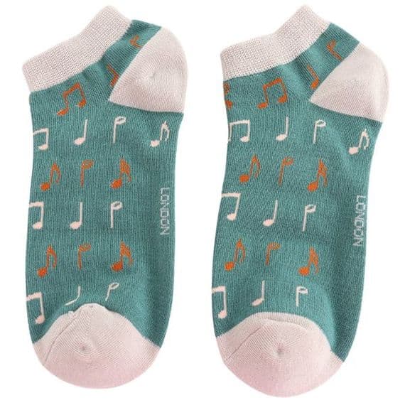 Teal Ladies Bamboo Music Trainer Socks | musical gifts online