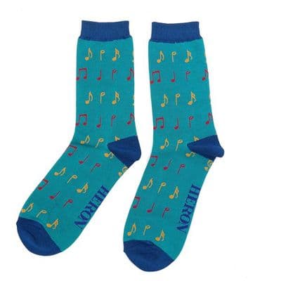 Teal Music Notes Bamboo Socks by Mr Heron