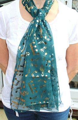 Teal Scarf with Gold Notes by Tie Studio