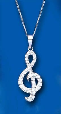Treble Clef CZ Sterling Silver Pendant