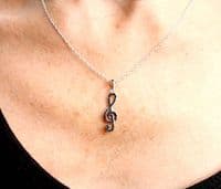 Treble Clef Necklace in Sterling Silver & Black Crystals | musical gifts online