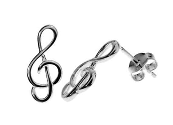 Treble Clef Sterling Silver Stud Earrings - Music Earrings | musical gifts online