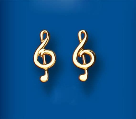 Treble Clef Stud Earrings 9ct Gold - Music Earrings | musical gifts online