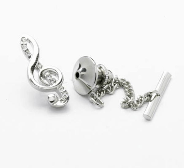 Treble Clef Tie Pin with Crystals by Onyx Art