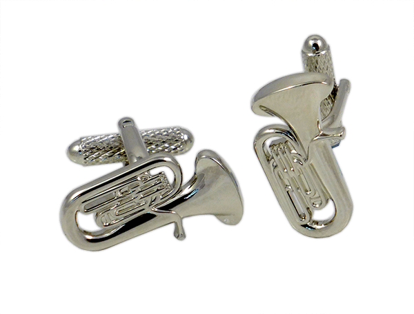 Tuba Cufflinks Silver Rhodium by Onyx Art