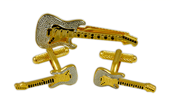 Gold & Silver Guitar Tie Clip & Cufflinks Set | musical gifts online