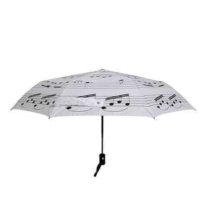 Umbrella - Compact - Music Notes White with Black Notes by Soake