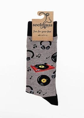 Vinyl Lifer Socks in Grey by Soctopus