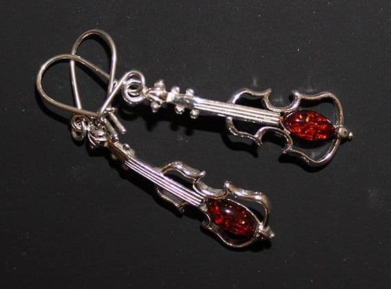 Violin Amber Earrings - Silver Music Earrings | musical gifts online