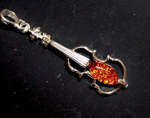 Violin Amber Pendant - Sterling Silver Music Earrings | musical gifts online