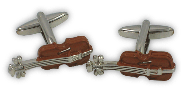 Violin Cufflinks in Brown Finish by Tie Studio