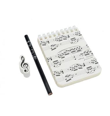 White Notebook Sheet Music A7 Mini Stationery Set