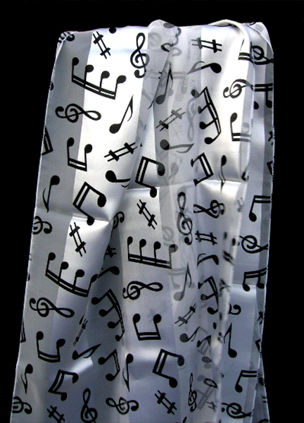 White Music Scarf with Black Notes - Music Scarves | musical gifts online