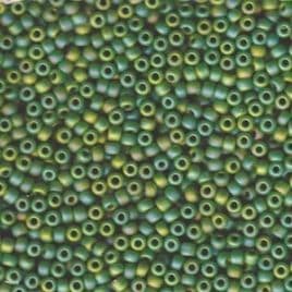 0411FR SEED BEADS 11/0 MATTED OPAQUE GREEN AB*