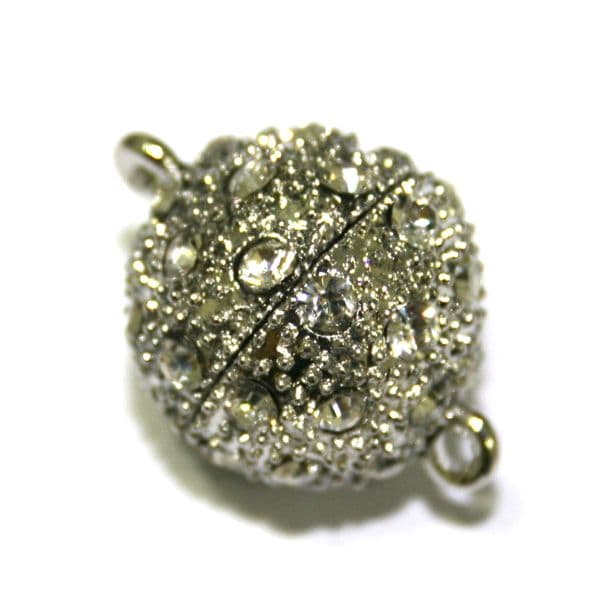 1 x 18mm Round Magnet Clasps Rhodium Plated with Rhinestone- S.FC01