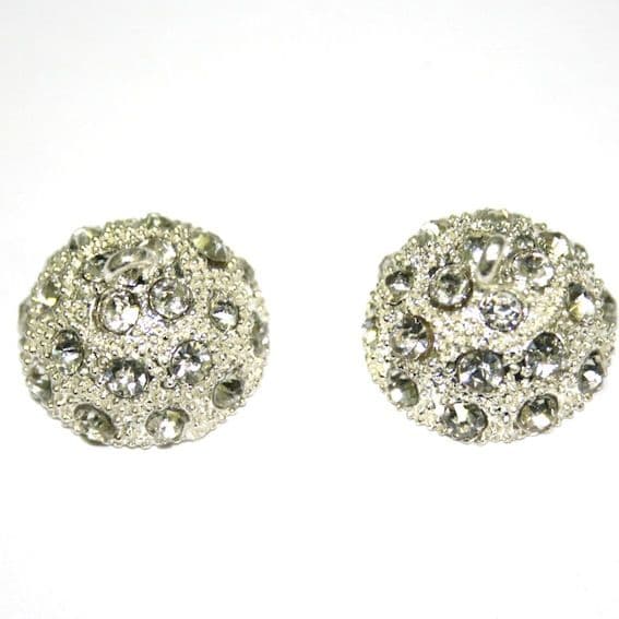 1 x 20mm Round Magnet Clasps Silver Plated with Rhinestone - S.FC01