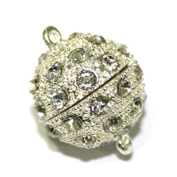 1 x 20mm Round Magnet Clasps Silver Plated with Rhinestone - S.FC01