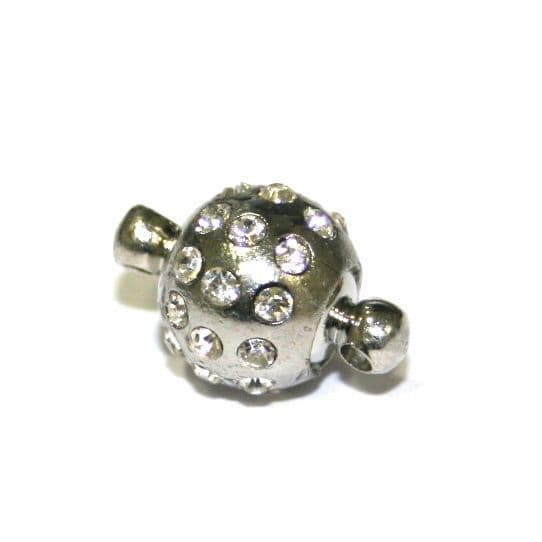 1 x 9mm Round Magnet Clasps Rhodium Plated with Clear Stones - S.FC01