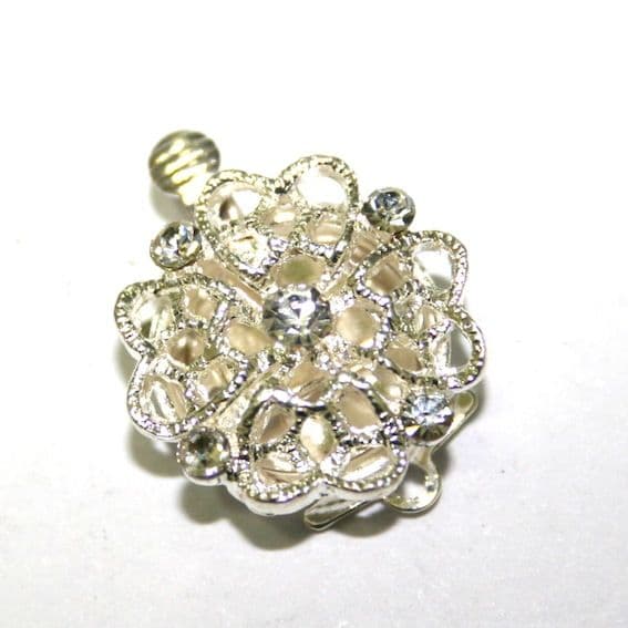 1 x Silver Plated Clip Clasp with Rhinestone 20mm - S.FC01