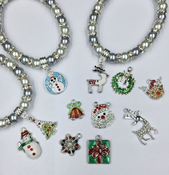 10 piece Christmas charm bracelet kit - light silver / silver CBK015