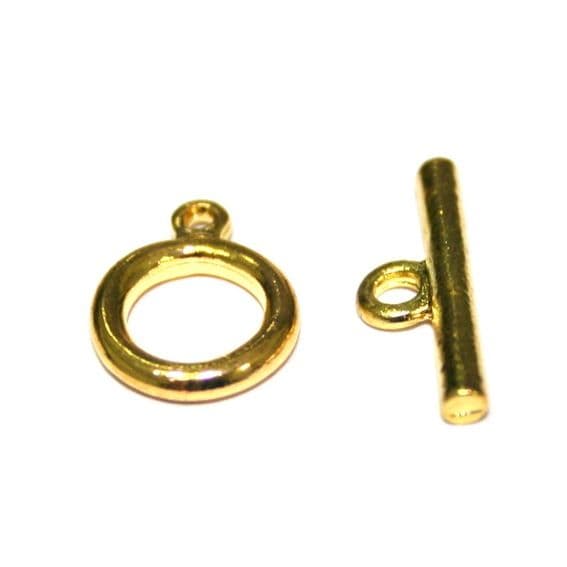 10 x Gold Plated Round Toggle Clasps 9mm ring - 1057236