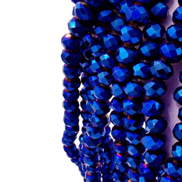 100 pcs x 4mm Glass Faceted Rondelle Metallic Blue 069