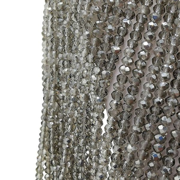 100 pcs x 4mm Glass Faceted Rondelle Smokey Grey 060