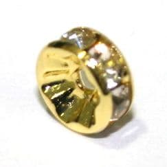 100 x 4mm Gold Plated Straight Sided Rondelle Spacer with Clear Stones-SD05-WC242-3000023