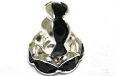 100 x 6mm Silver Plated Rhinestone Rondelle Spacers Black Stones