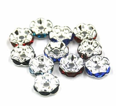 100 x 6mm Silver Plated Rhinestone Rondelle Spacers  / Mixed Bag
