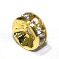 100 x 8mm Gold Plated Straight Sided Rondelle Spacer with Clear Stones-SD05-WC045-2503008