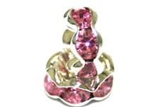 100 x 8mm Silver Plated Rhinestone Rondelle Spacers Pink