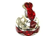 100 x 8mm Silver Plated Rhinestone Rondelle Spacers Red