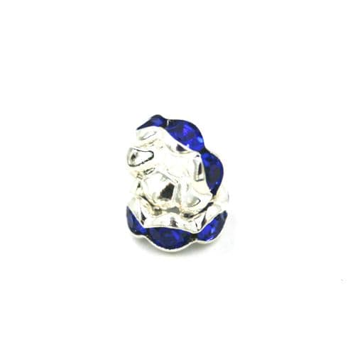 100 x 8mm Silver Plated Rhinestone Rondelle Spacers  Sapphire Blue - 8010003