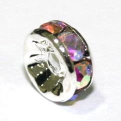 100 x 8mm Silver Plated Straight Sided Rondelle Spacer w/Clear AB Stones-S.D05-WC045-2503005