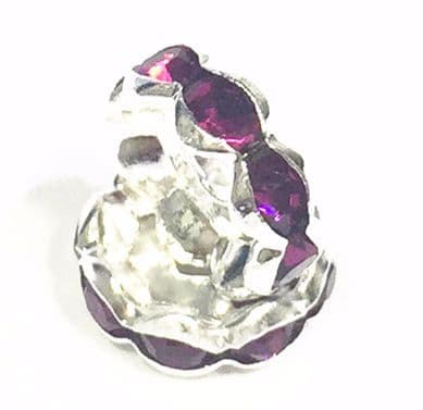 100pcs x 10mm Silver plated rondelle rhinestone wavy edge spacer - hot pink - 9010094