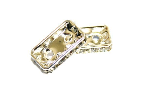 100pcs x 12mm*8mm*4mm Silver Plated clear Stones / Rhinestone spacer with 2 holes - rectangular shape  - S.D05