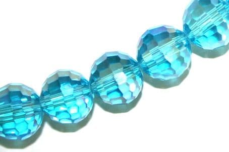 100pcs x 6mm Aqua blue with AB coating faceted round glass beads -- S.J -- 3005750