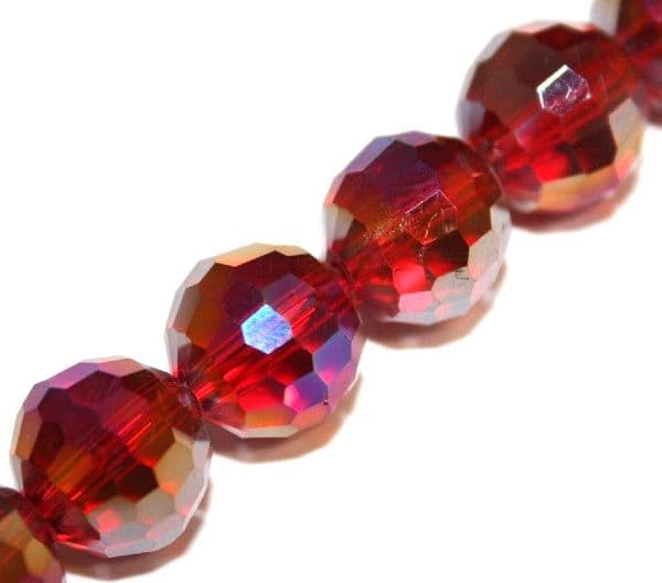 100pcs x 6mm Dark red with AB coating faceted round glass beads -- S.J -- 3005733