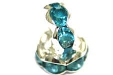 100pcs x 6mm Silver plated rondelle rhinestone wavy edge spacer - turquoise