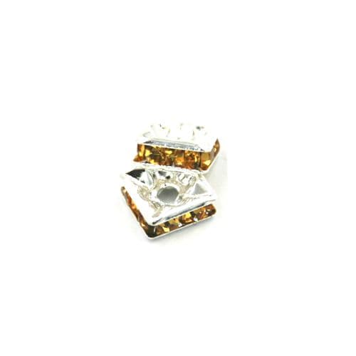 100pcs x 6mm Silver plated square rhinestone spacer bead with citrine colour stone - 8010004