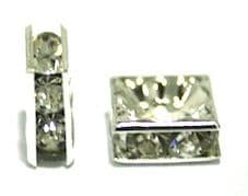 100pcs x 6mm Silver plated square rhinestone spacer bead with clear stones-10450240-S.D05